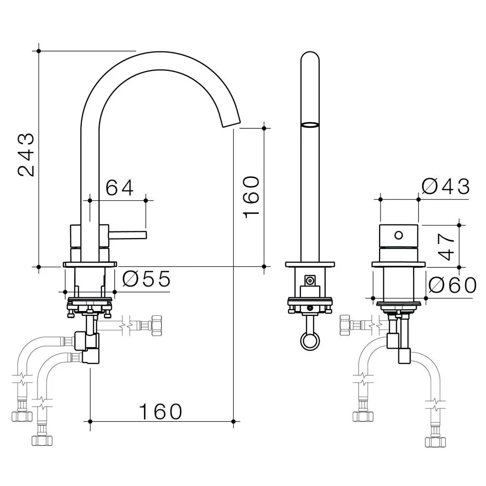 Caroma Liano II Hob Basin Mixer Set 160mm - Brushed Brass - Image 2