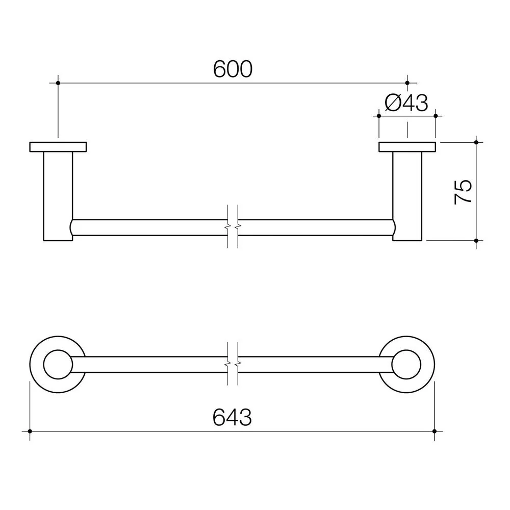 Caroma Liano II Single Towel Rail 640mm - Matte Black - Image 2