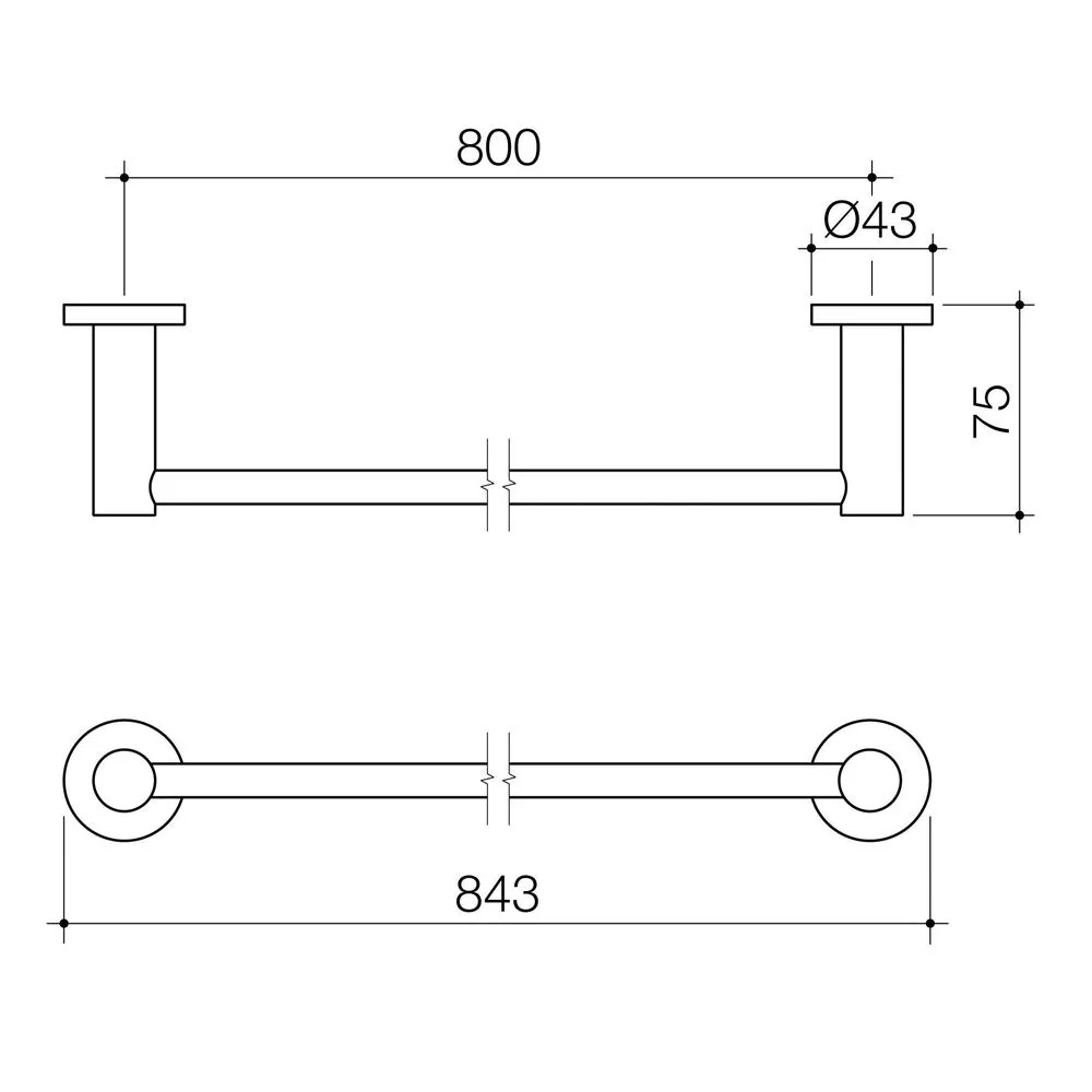 Caroma Liano II Single Towel Rail 840mm - Brushed Brass - Image 2