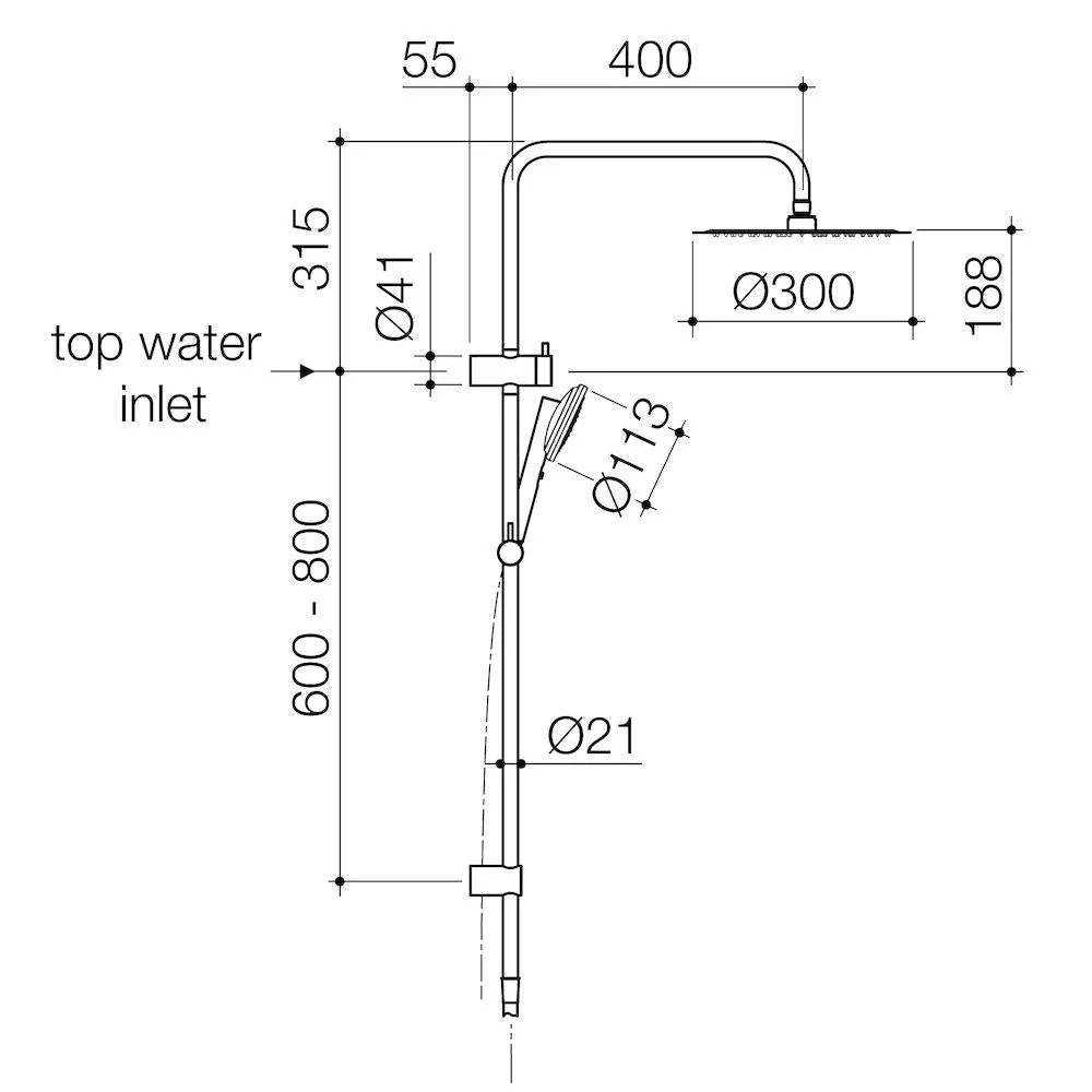 Caroma Urbane II Rail Shower with 300mm Overhead - Brushed Nickel - Image 2