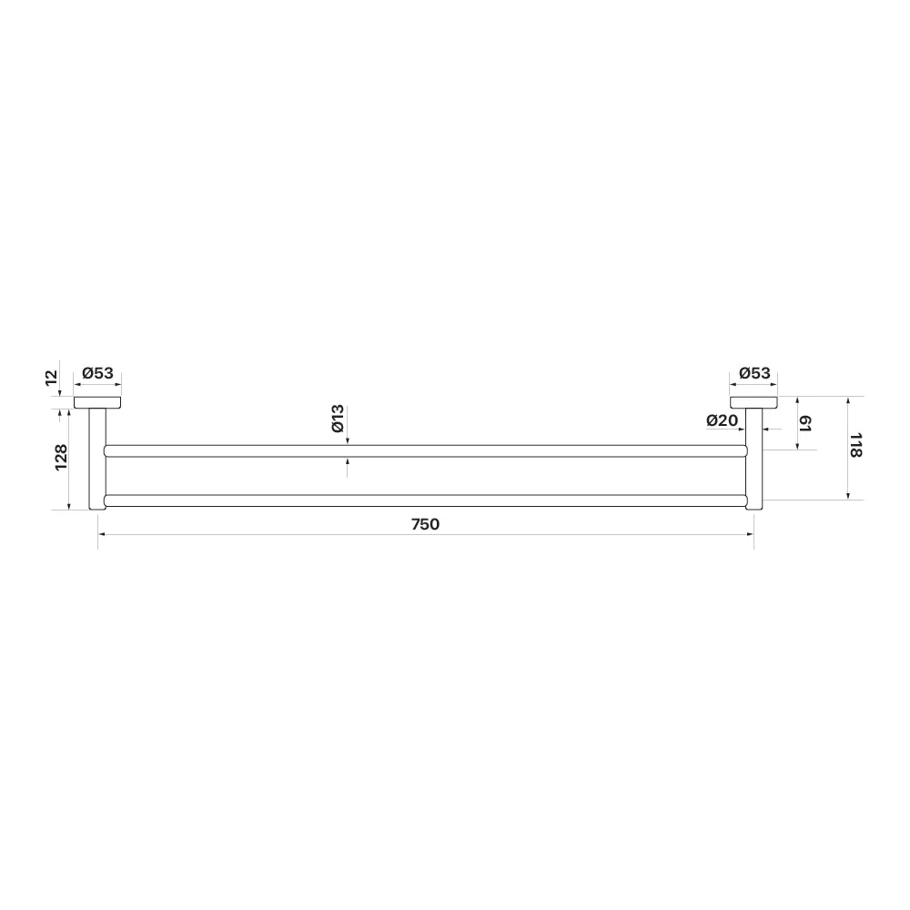 Mixx Chia Double Towel Rail 750mm - Brushed Gold - Image 2
