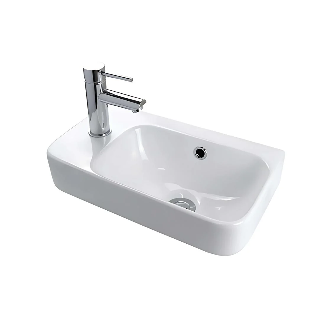 Linsol Clay 450mm Wall Hung Basin with Right Hand Bowl - Gloss White