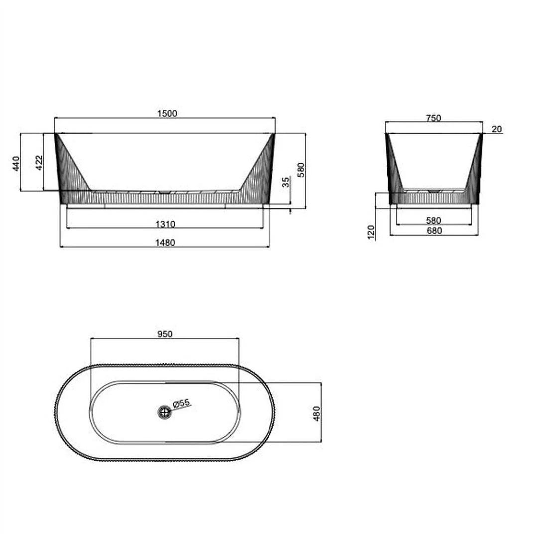Linsol Cleo 1500mm Freestanding Bath - Gloss White - Image 2