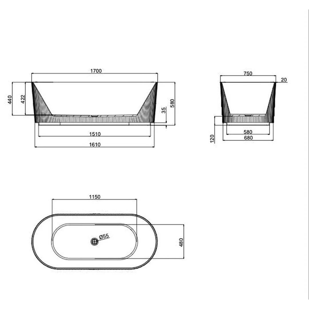 Linsol Cleo 1700mm Freestanding Bath - Warm Grey - Image 2