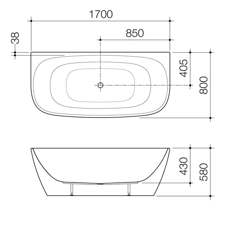 Caroma Contura II 1700mm Back to Wall Freestanding Bath - White Matte - Image 3