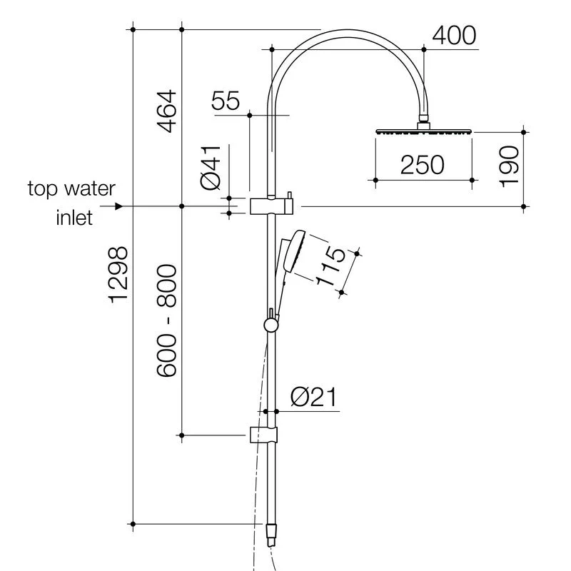 Caroma Contura II Rail Shower with Overhead - Brushed Brass - Image 2