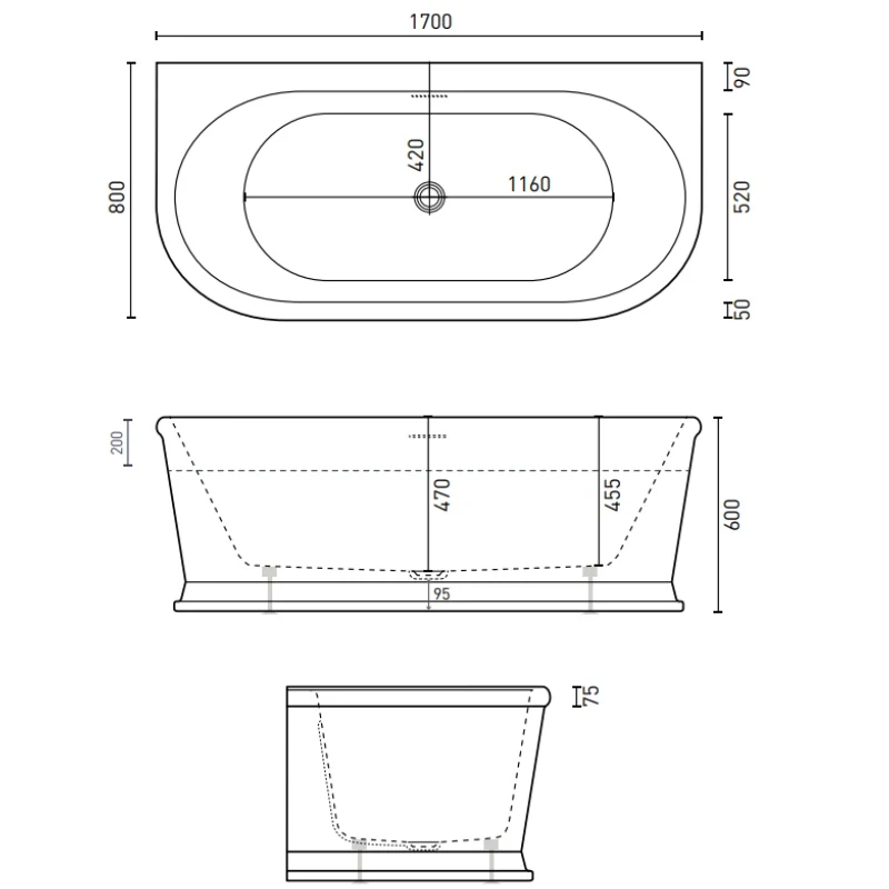 Decina Oxford 1700mm Back To Wall Bath - Image 4