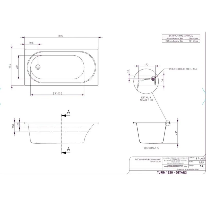 Decina Turin 1520 Builders 6 Jet Spa Bath - Image 2