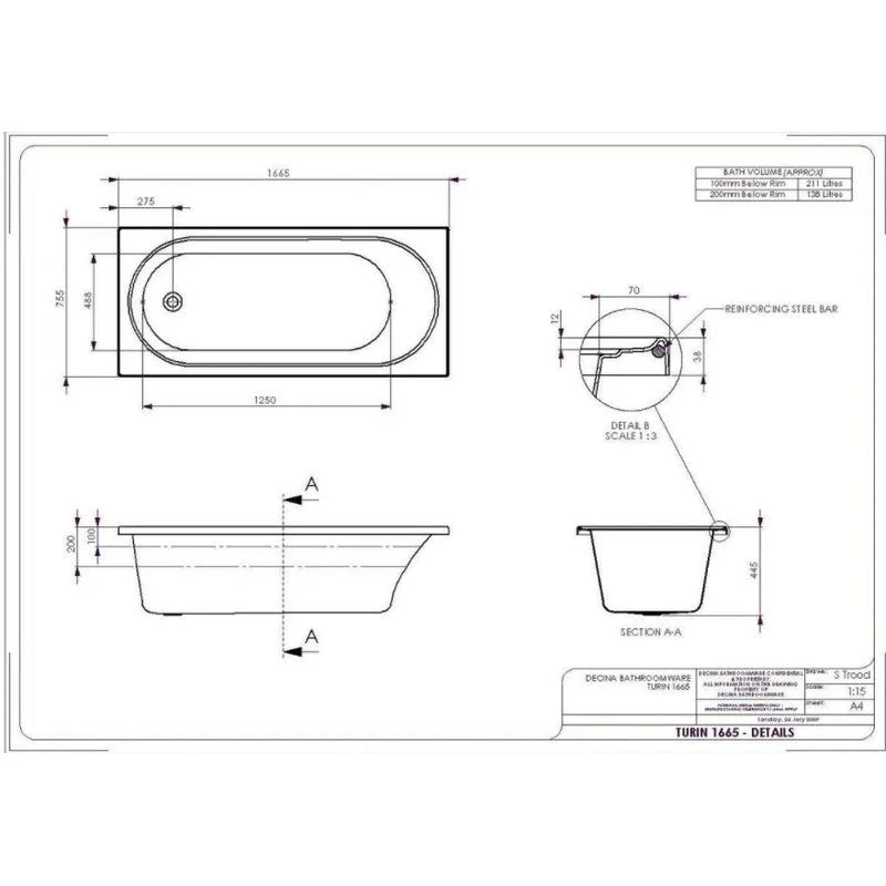Decina Turin 1665 Builders Spa 6 Jet Spa Bath - Image 2