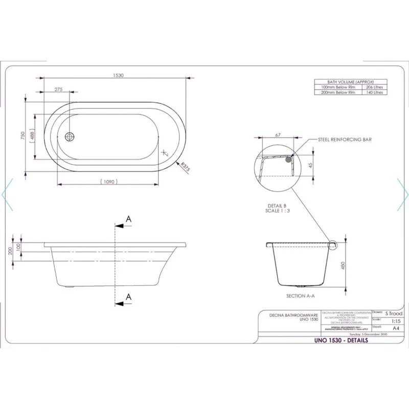 Decina Uno 1530 Builders 6 Jet Spa Bath - Image 3