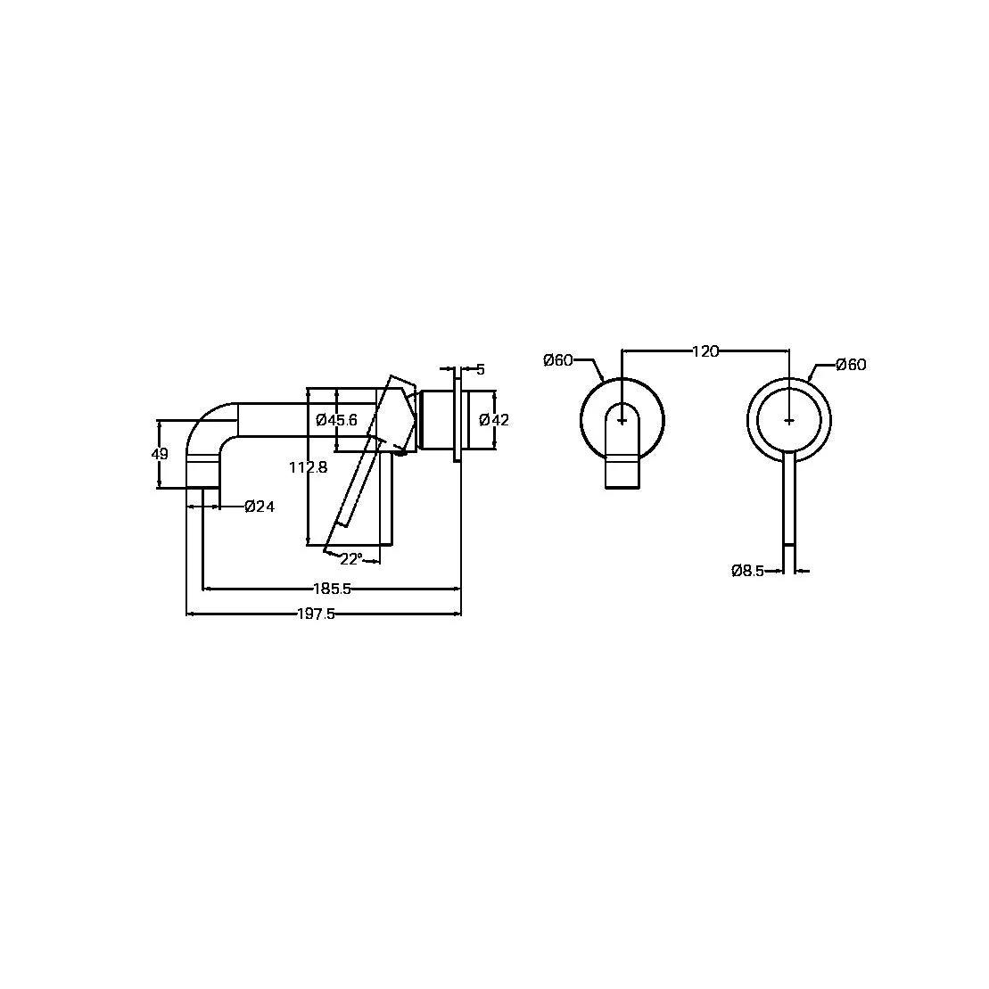 Nero Dolce Wall Basin/Bath Mixer Separate Back Plate (Trim Kit Only) - Chrome - Image 2