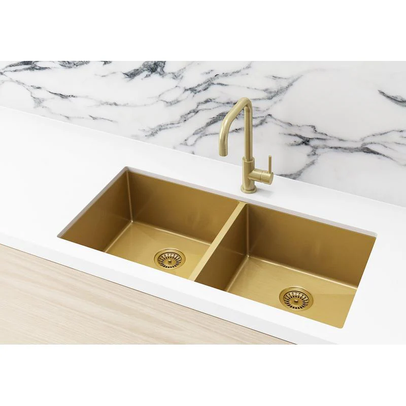 Meir Lavello Kitchen Sink Double Bowl 860 x 440 - Brushed Bronze Gold