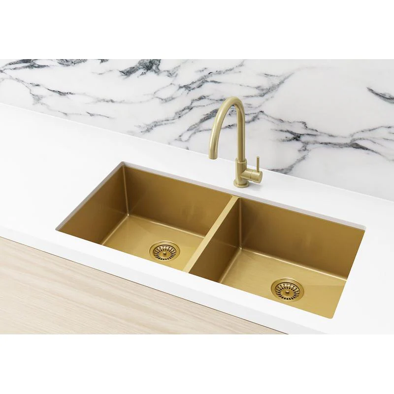 Meir Lavello Kitchen Sink Double Bowl 860 x 440 - Brushed Bronze Gold - Image 2