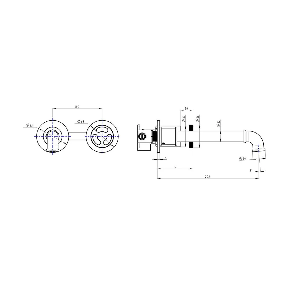 Linsol Dynamik 2-Plate Wall Basin or Bath Mixer - Brushed Brass - Image 3