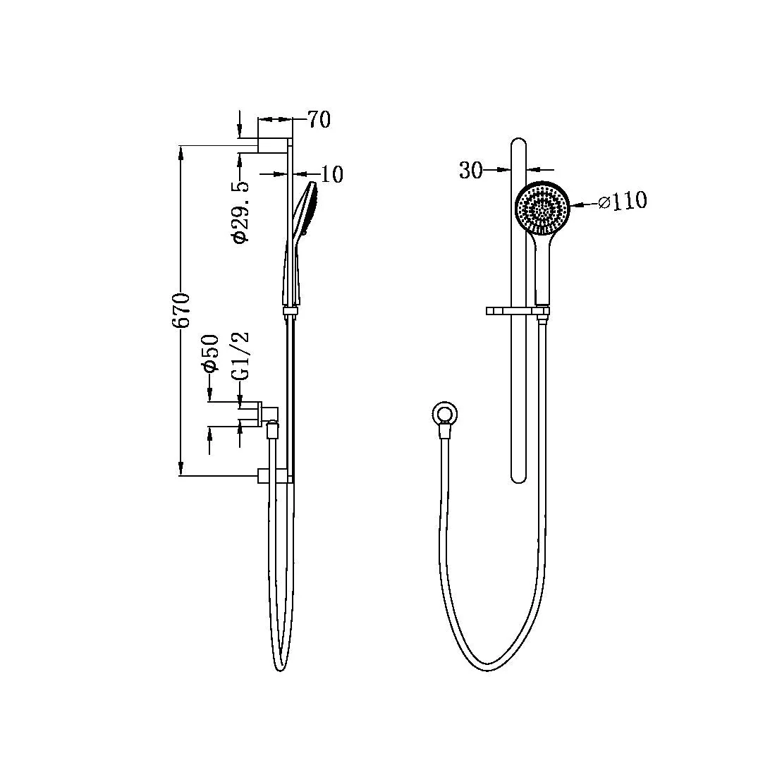 Nero Ecco Shower Rail With Air Shower - Black Matte - Image 2