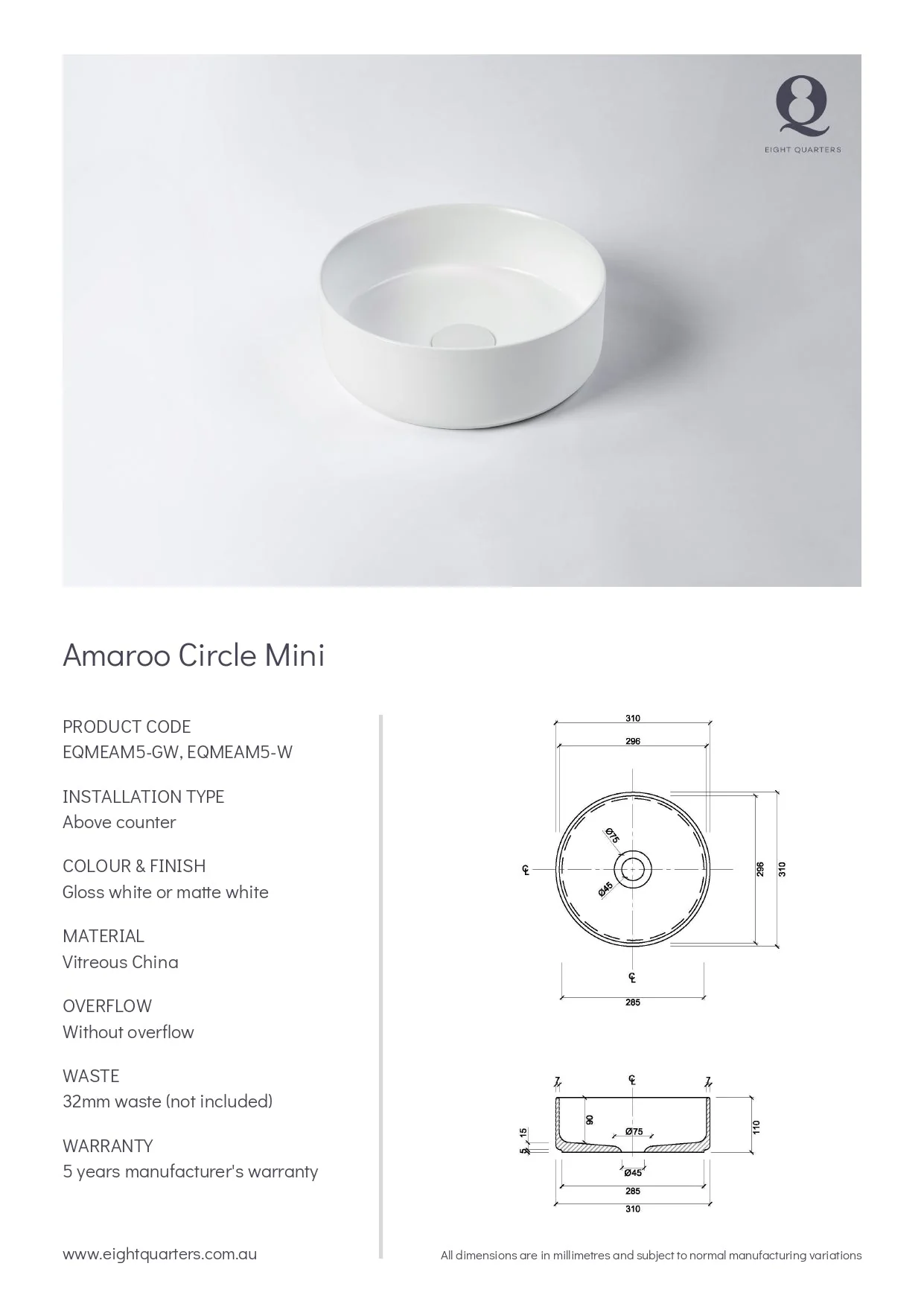 Eight Quarters Amaroo Circle Mini - White Gloss - Image 2