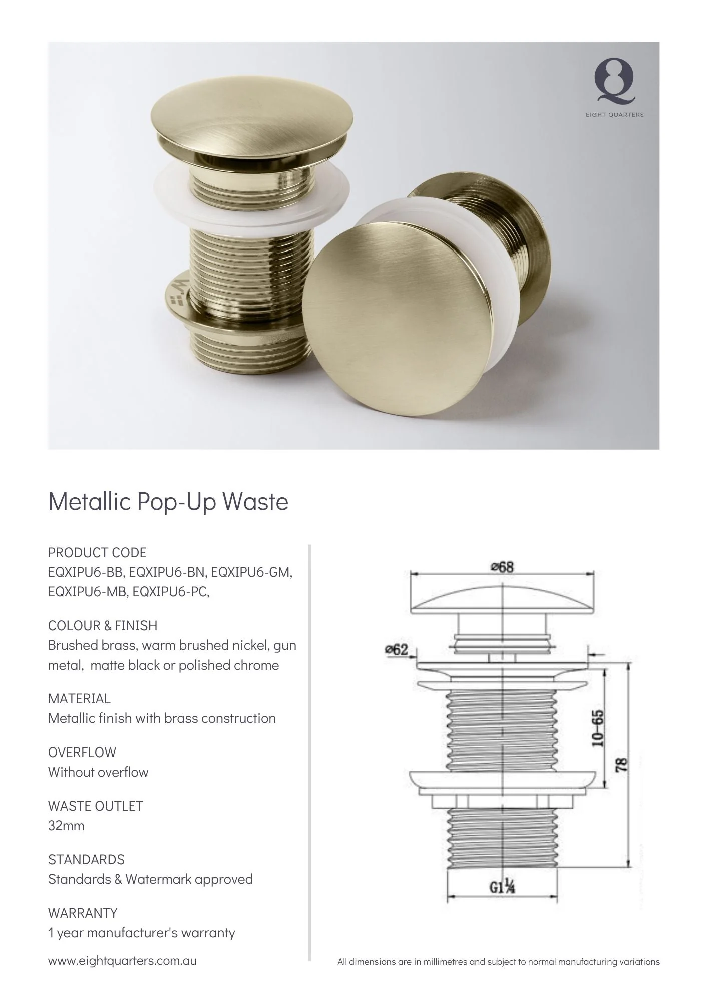 Eight Quarters Warm Metallic Pop-up Waste - Brushed Nickel - Image 2