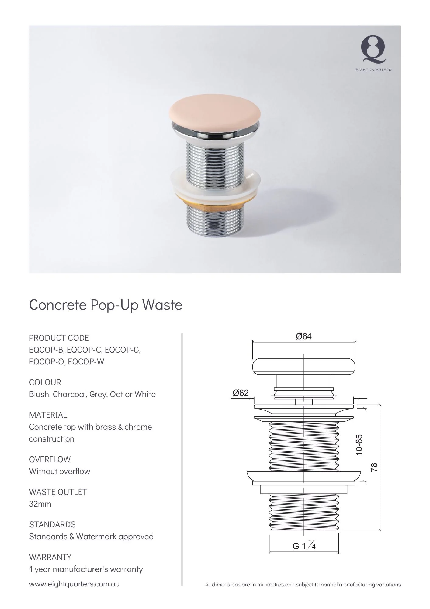 Eight Quarters Concrete Oat Pop-Up Waste - Image 2
