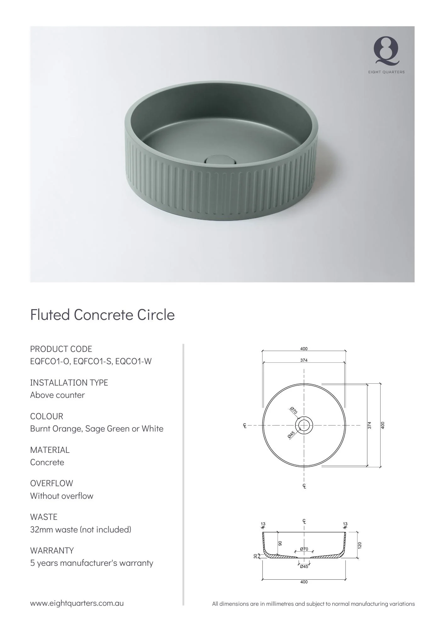 Eight Quarters Fluted Concrete Circle - Burnt Orange - Image 2