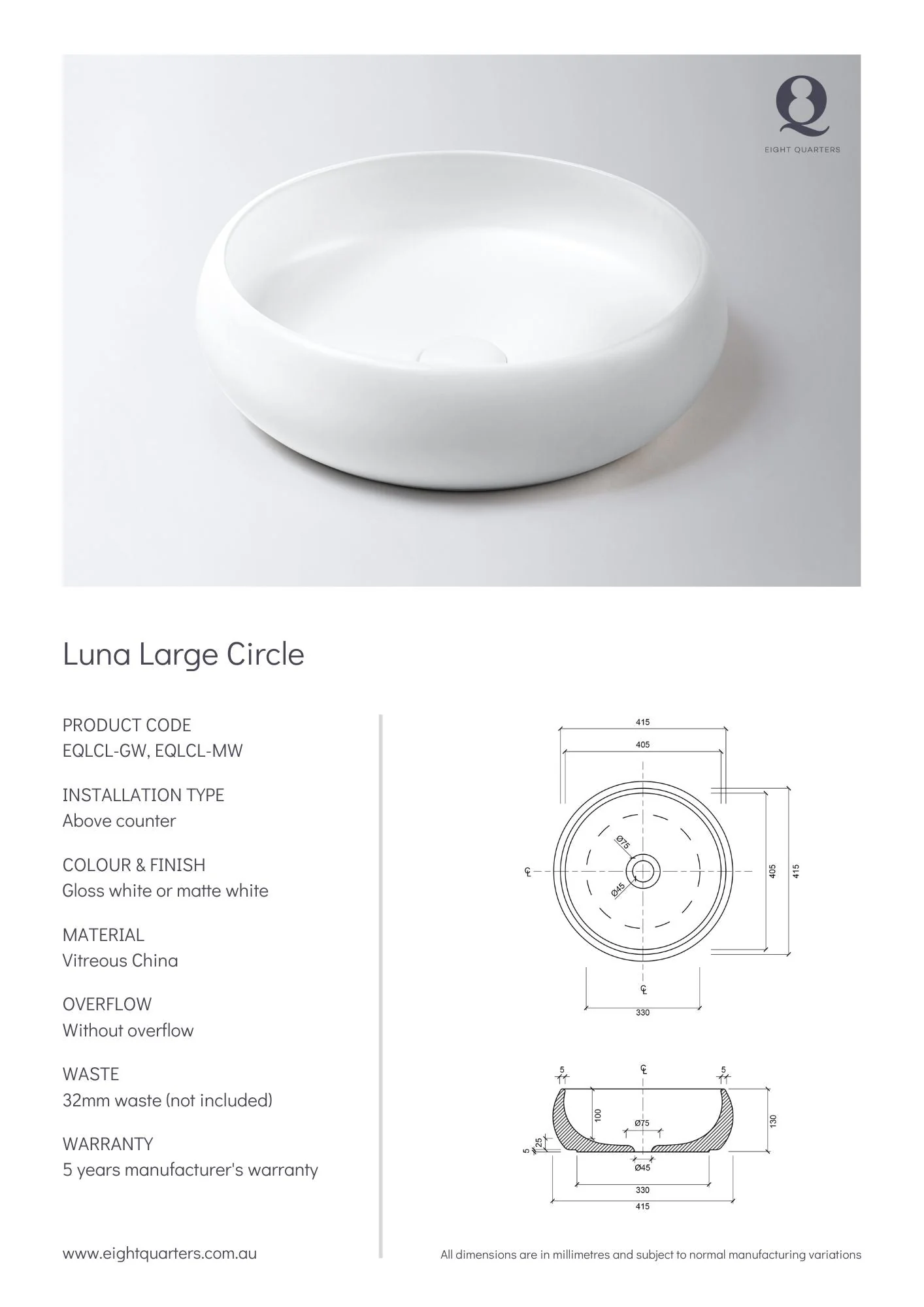 Eight Quarters Luna Large Circle - White Matte - Image 2