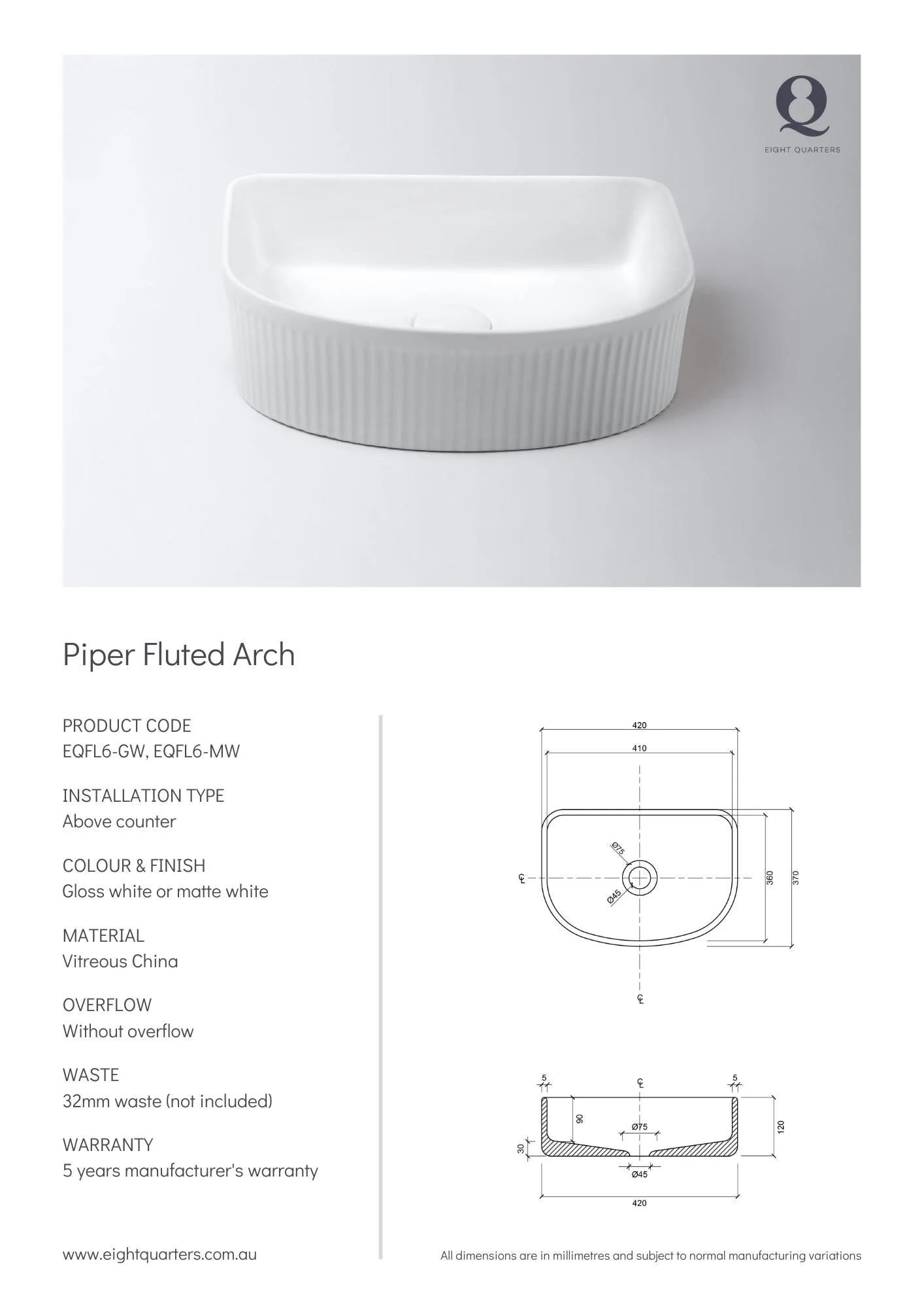 Eight Quarters Piper Fluted Arch - White Matte - Image 2