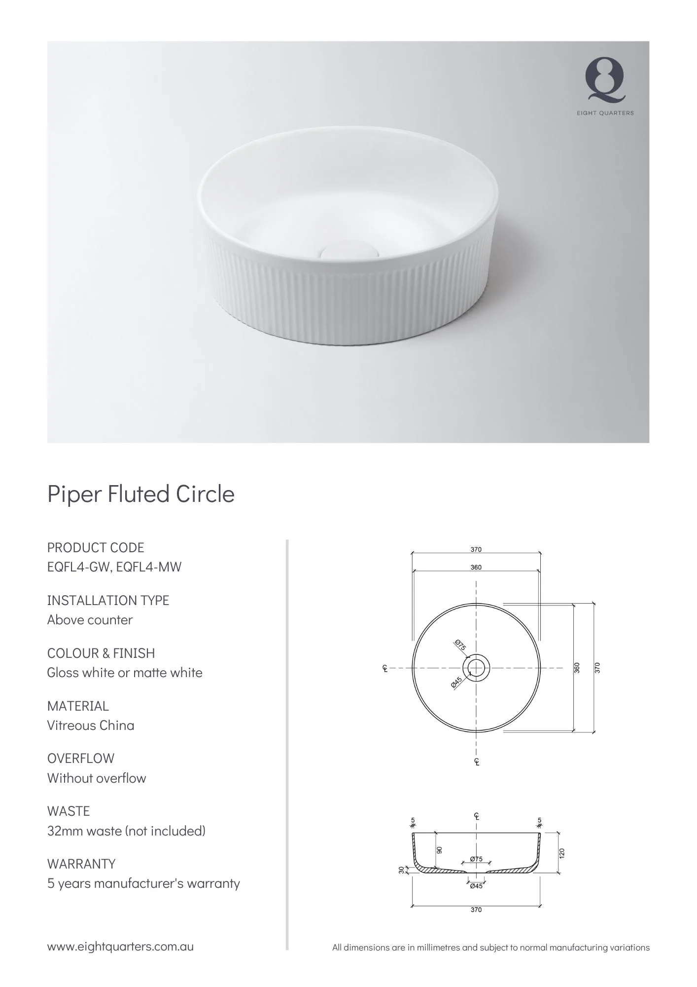 Eight Quarters Piper Fluted Circle - White Matte - Image 2