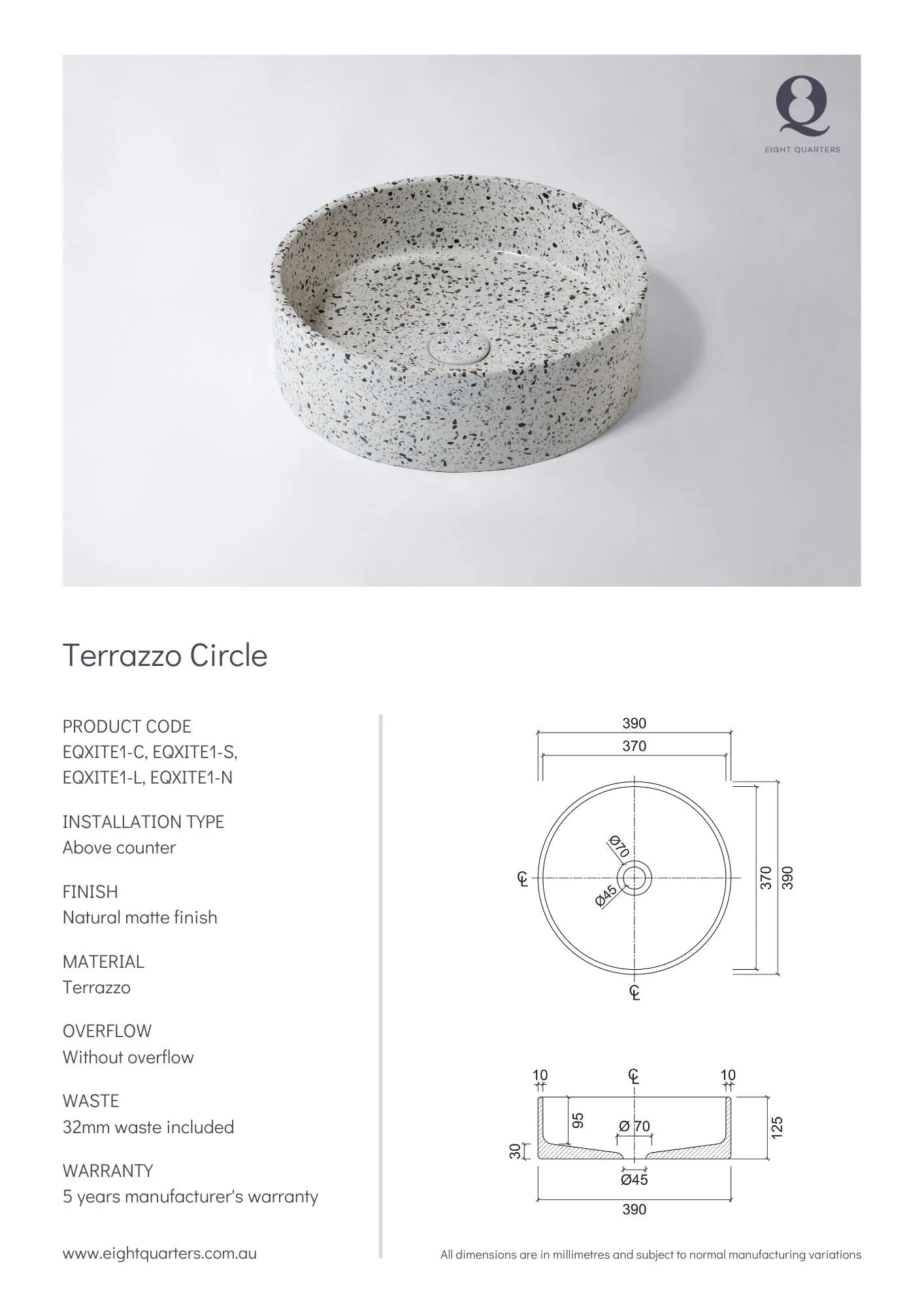 Eight Quarters Terrazzo Circle Naples Basin & Waste - Image 3