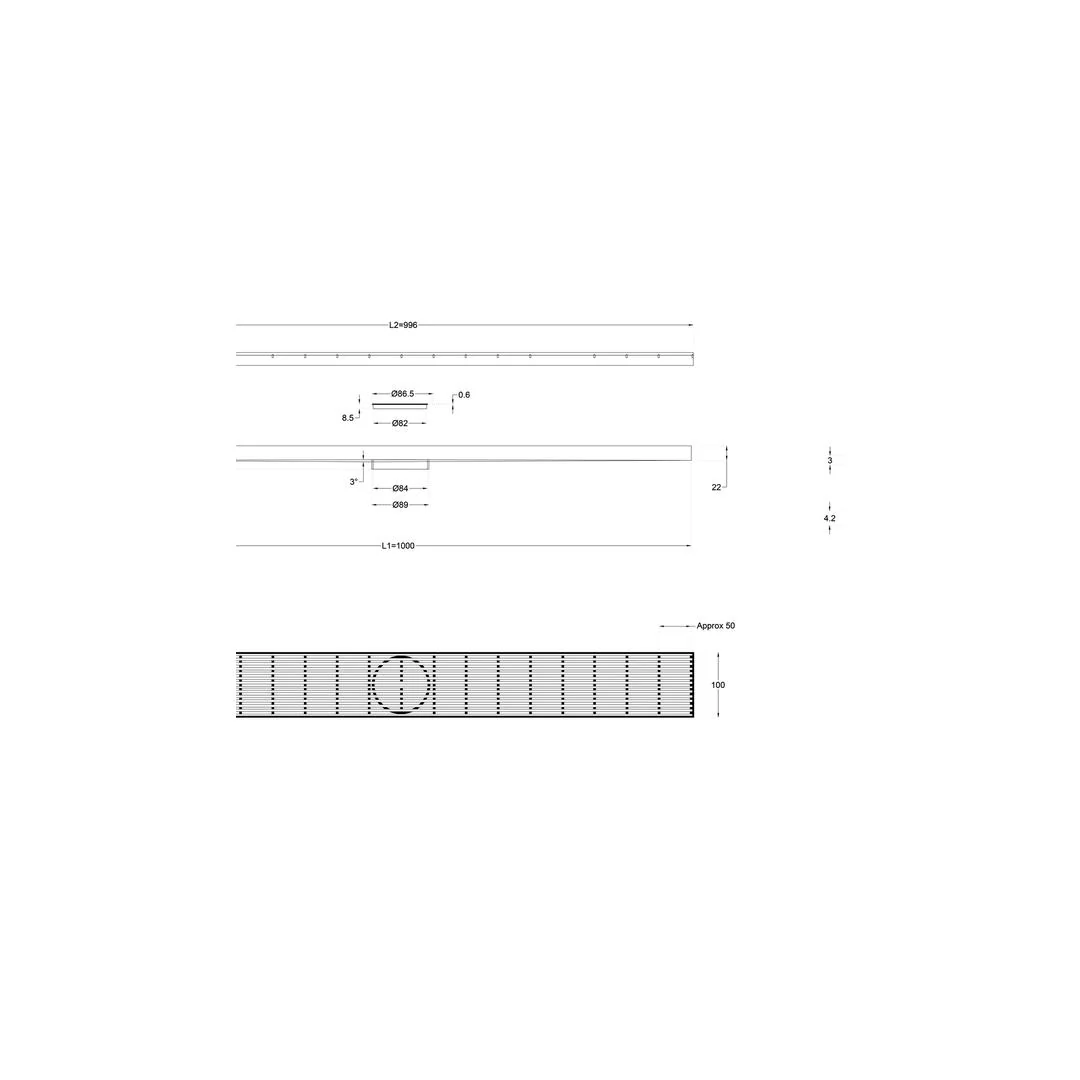 Linsol Ezyflow 1000mm Heelguard Linear Waste DN89 - Gunmetal - Image 3