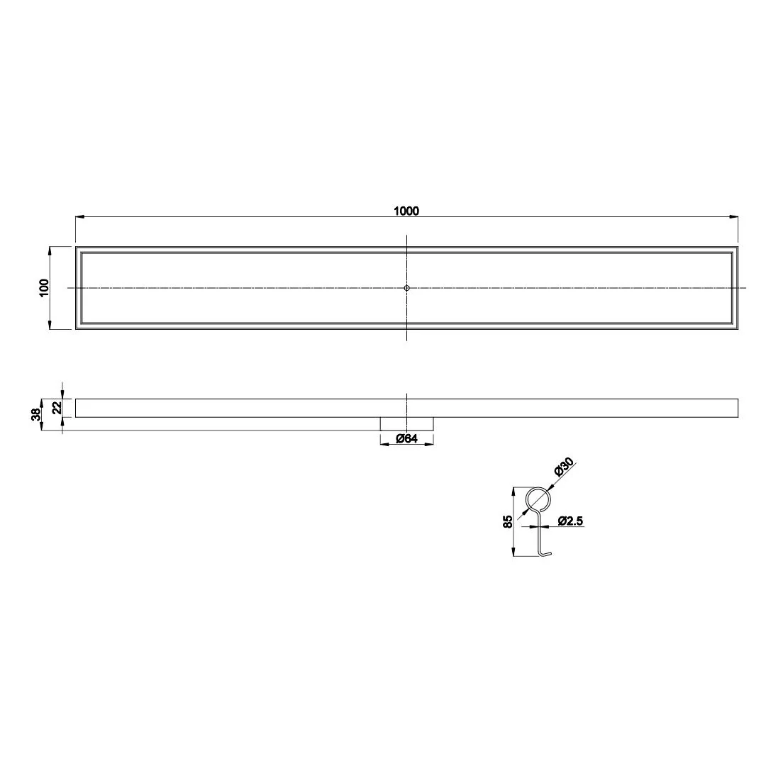 Linsol Ezyflow 1000mm Tile Insert Linear Waste DN64 - Brushed Nickel - Image 2