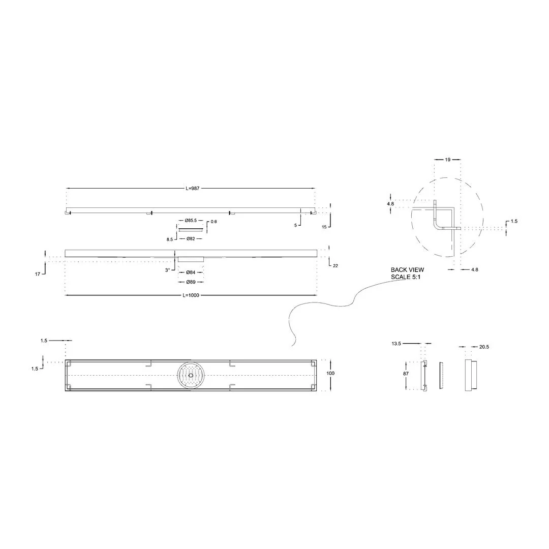 Linsol Ezyflow 1000mm Tile Insert Linear Waste DN89 - Matte Black - Image 3