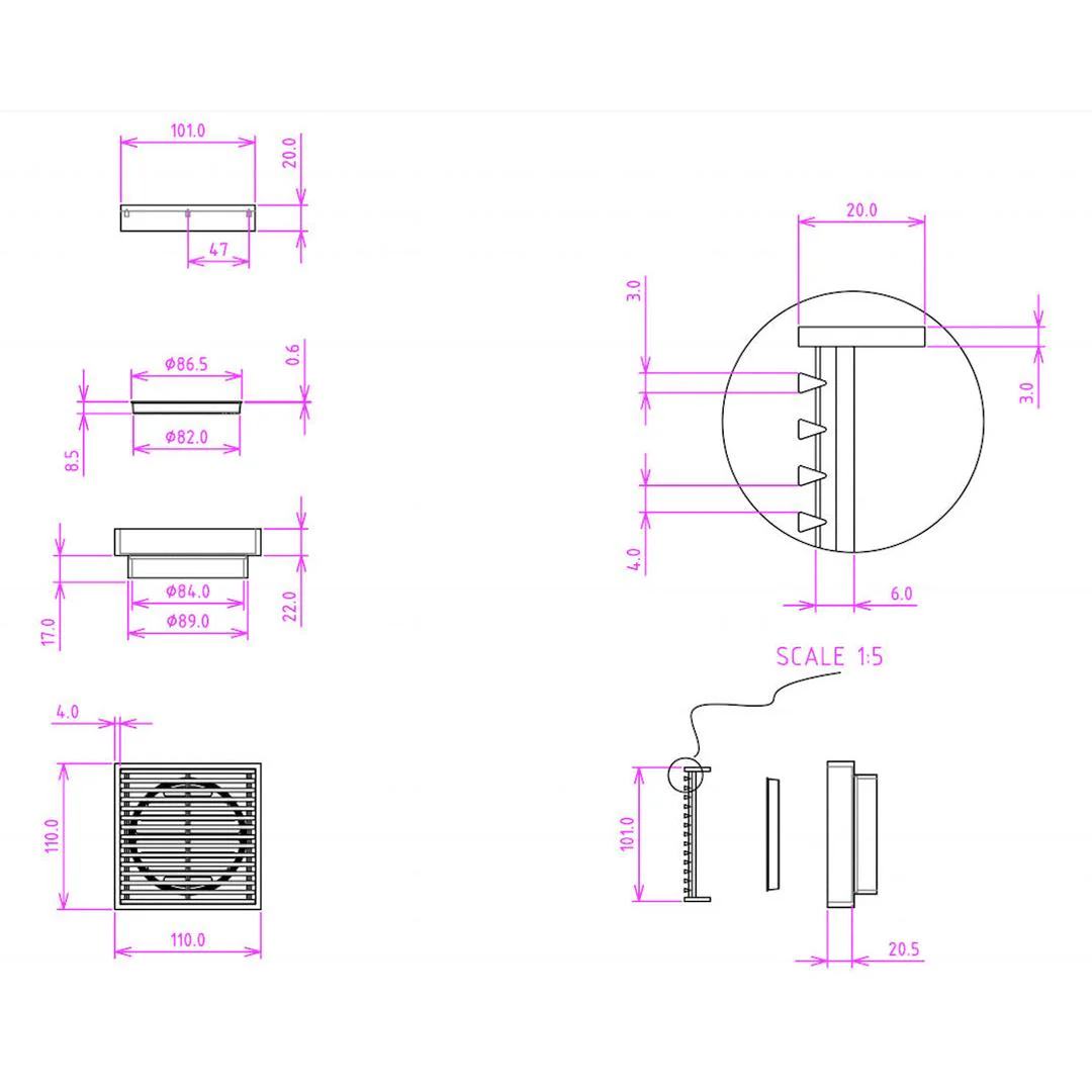 Linsol Ezyflow 110mm Heelguard Square Waste DN89 - Brushed Nickel - Image 4