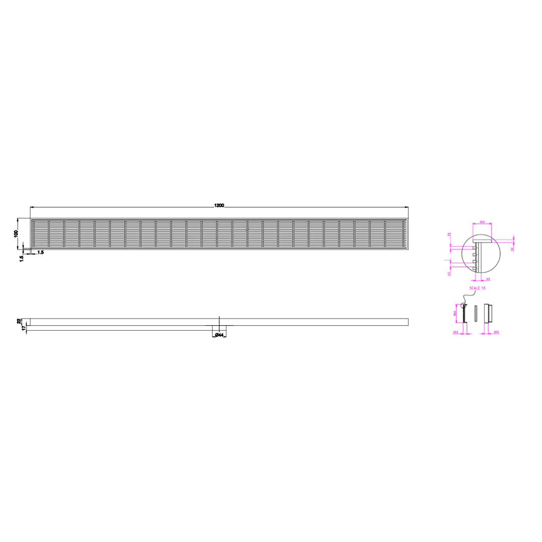 Linsol Ezyflow 1200mm Heelguard Linear Waste DN44 - Matte Black - Image 2