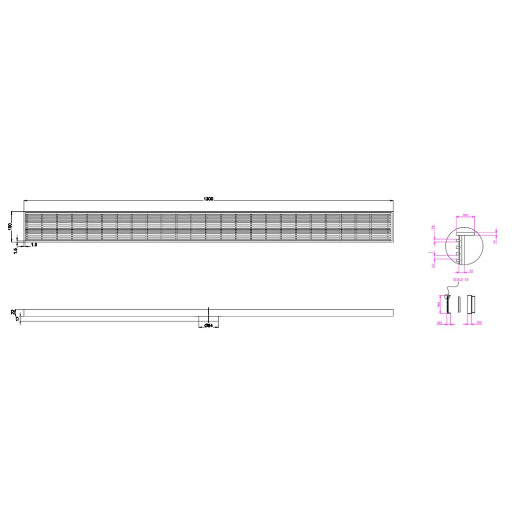Linsol Ezyflow 1200mm Heelguard Linear Waste DN64 - Brushed Nickel - Image 2