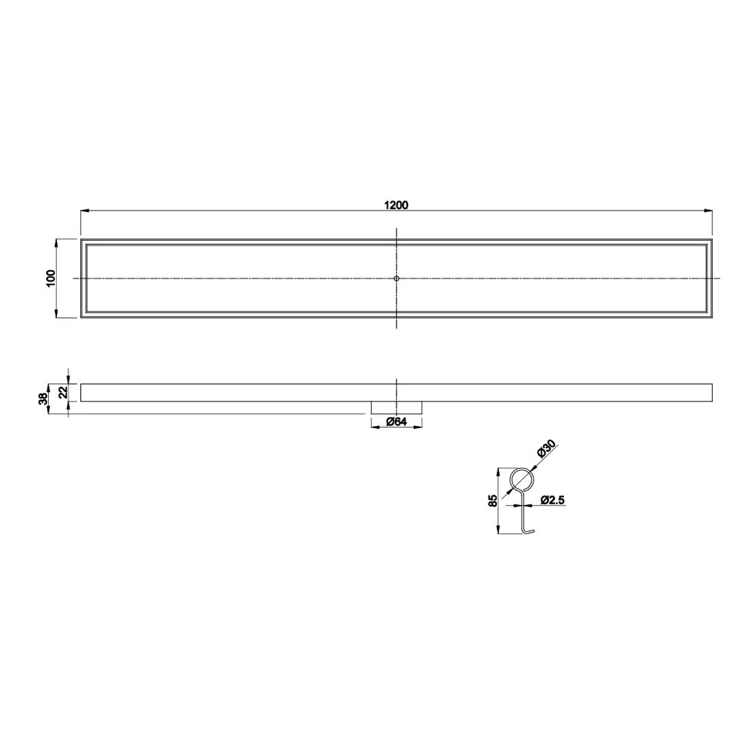 Linsol Ezyflow 1200mm Tile Insert Linear Waste DN64 - Brushed Nickel - Image 2