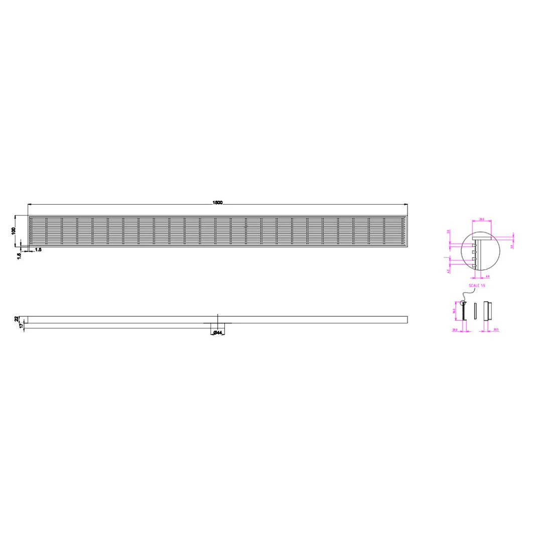 Linsol Ezyflow 1500mm Heelguard Linear Waste DN44 - Brushed Brass - Image 2