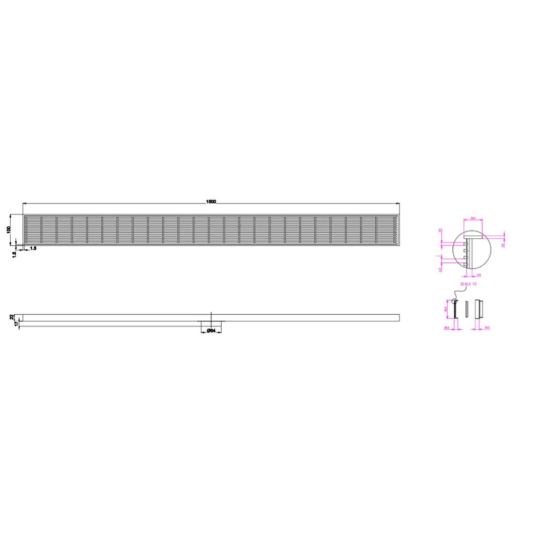 Linsol Ezyflow 1500mm Heelguard Linear Waste DN64 - Matte Black - Image 2