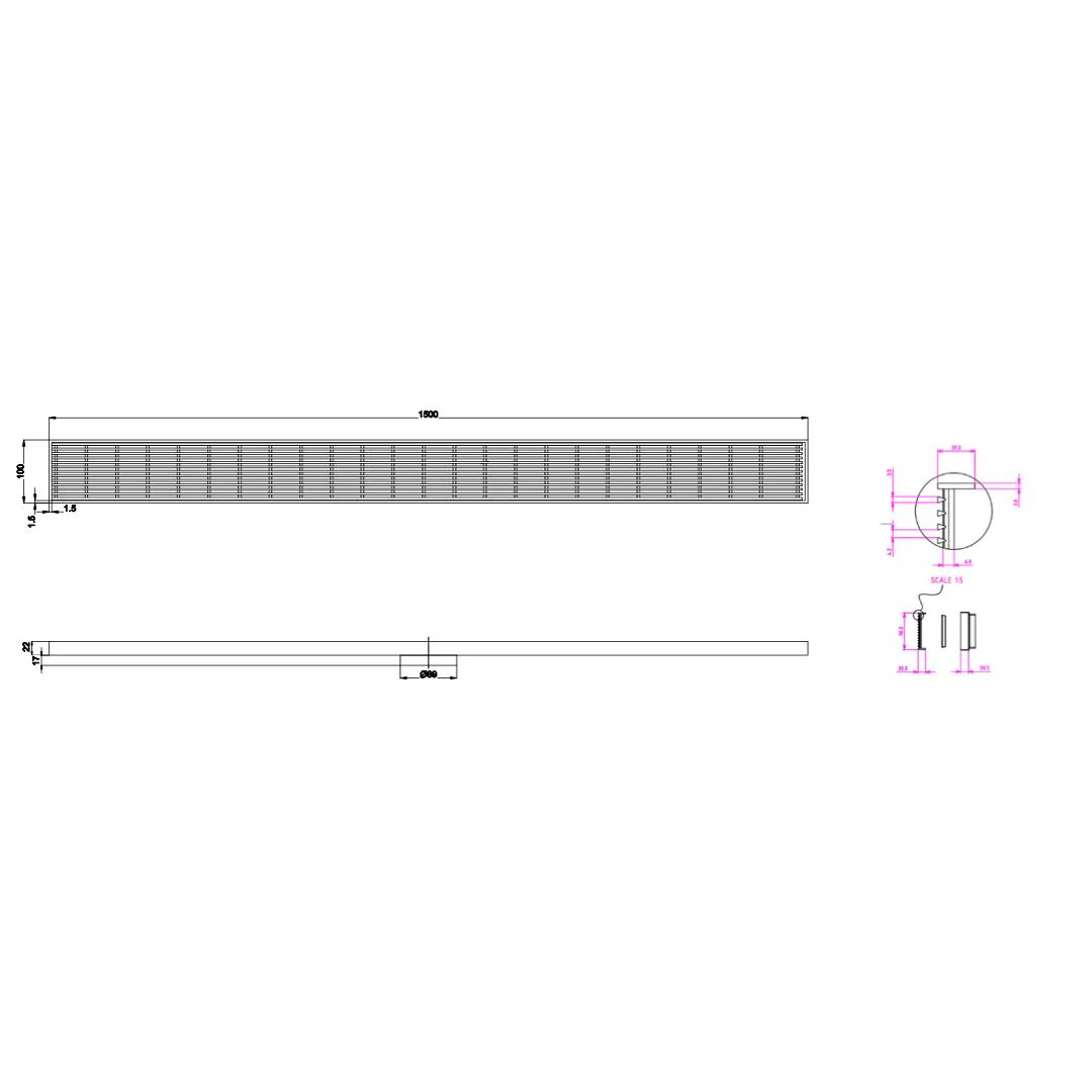 Linsol Ezyflow 1500mm Heelguard Linear Waste DN89 - Brushed Brass - Image 2