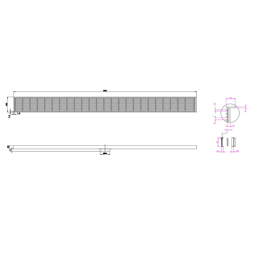 Linsol Ezyflow 900mm Heelguard Linear Waste DN64 - Gunmetal - Image 2