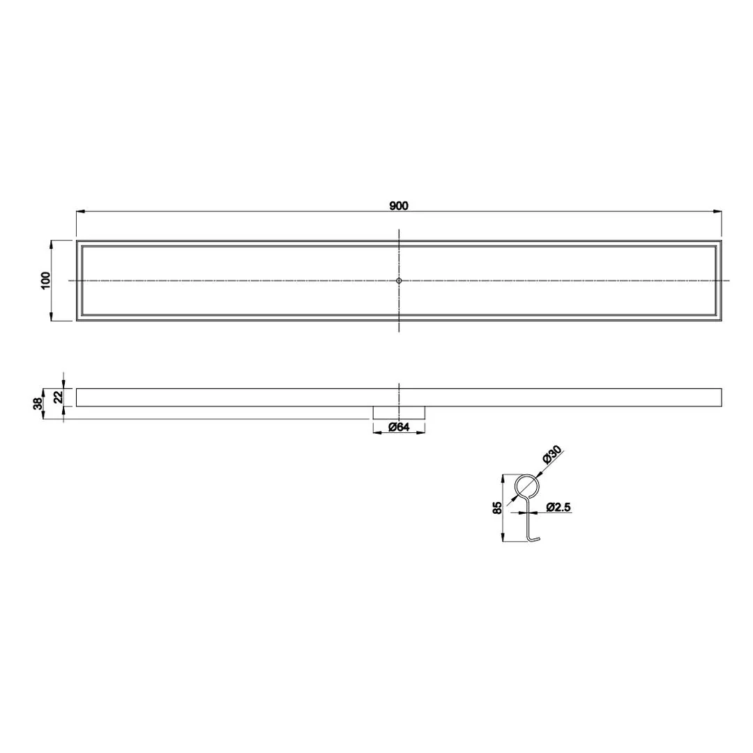 Linsol Ezyflow 900mm Tile Insert Linear Waste DN64 - Gunmetal - Image 2