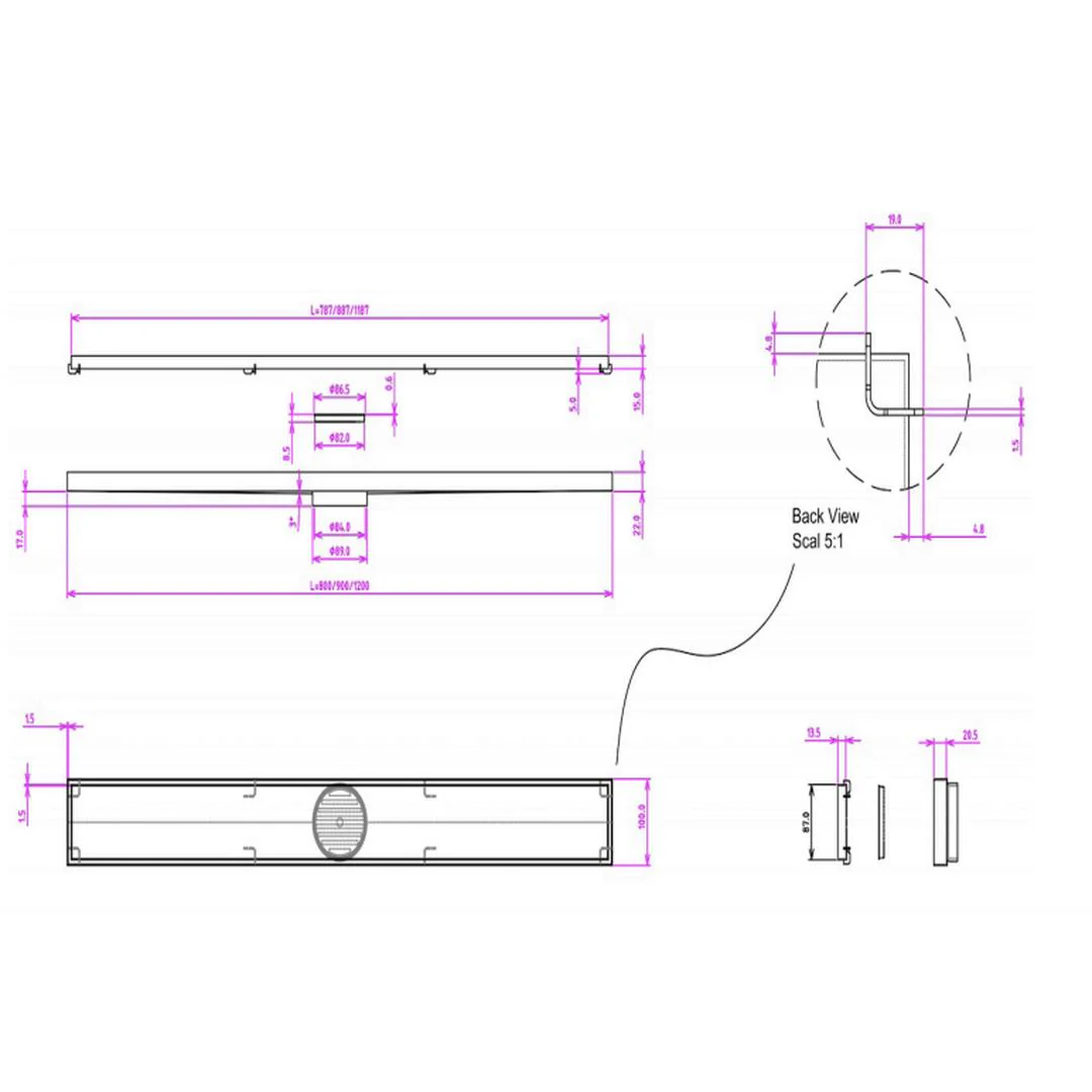 Linsol Ezyflow 900mm Tile Insert Linear Waste DN89 - Matte Black - Image 3