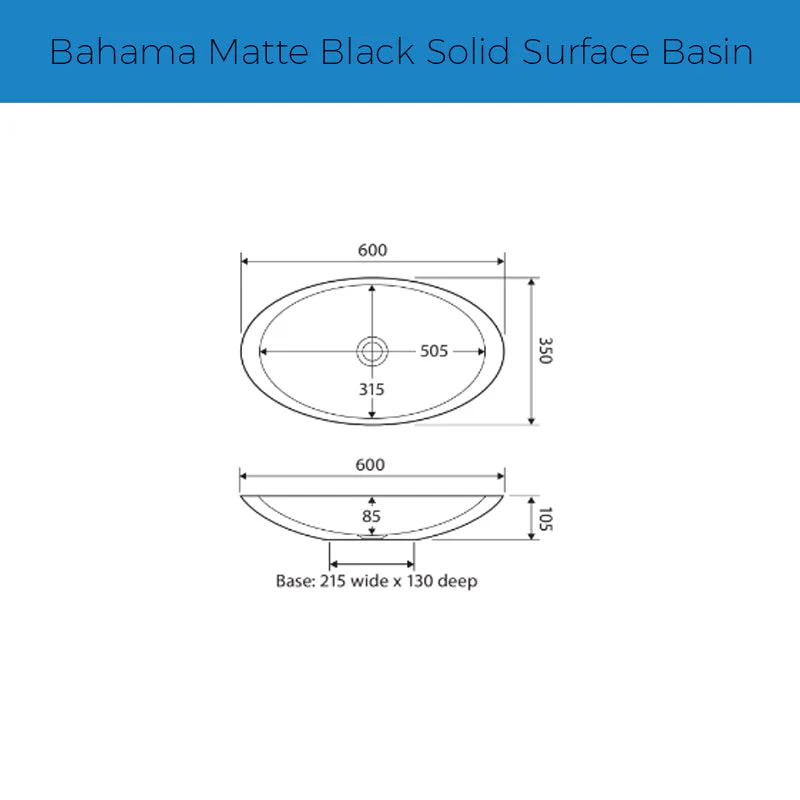 Fienza Bahama Solid Surface Basin - Black Matte - Image 4