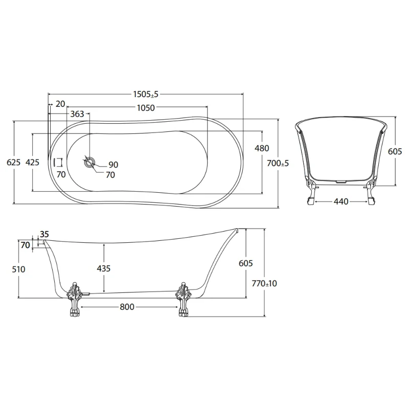 Fienza Clawfoot Freestanding Acrylic Bath - Image 7