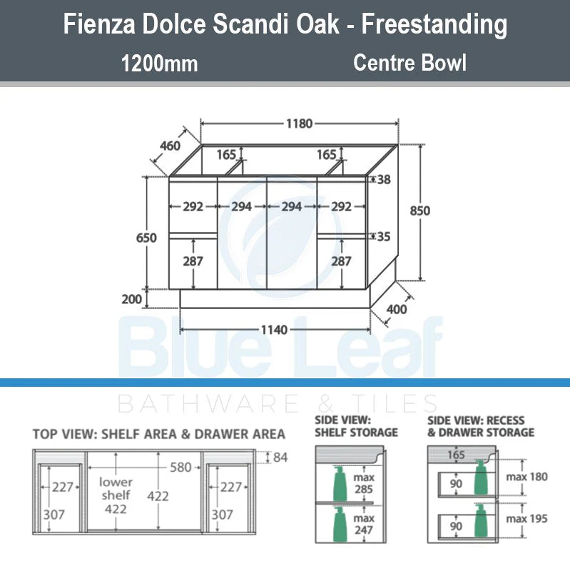 Fienza Dolce Edge Scandi Oak 1200mm Freestanding Vanity - Image 4