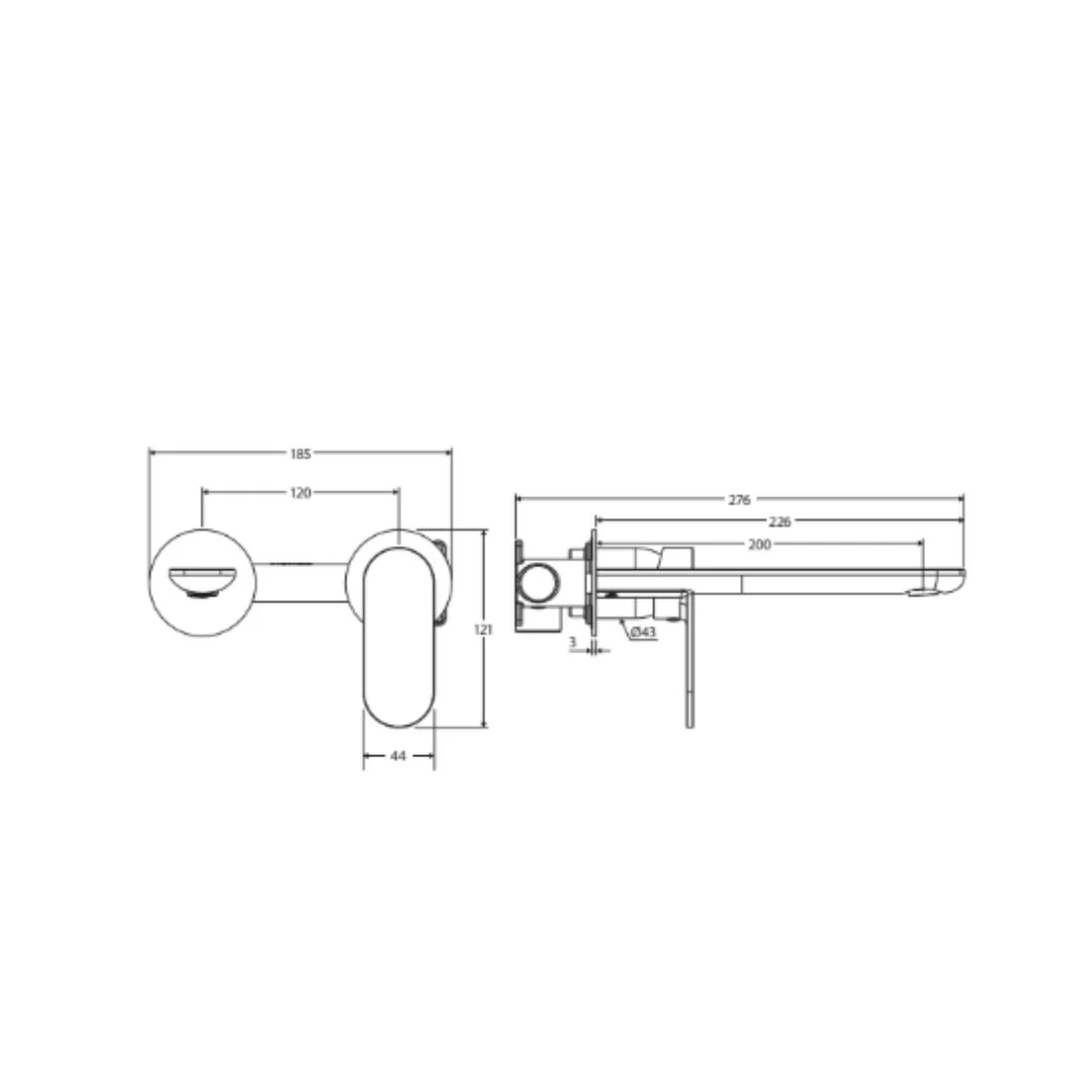 Fienza Empire Slim Basin/Bath Wall Mixer Set, Round Plates, 200mm Outlet - Brushed Copper - Image 2