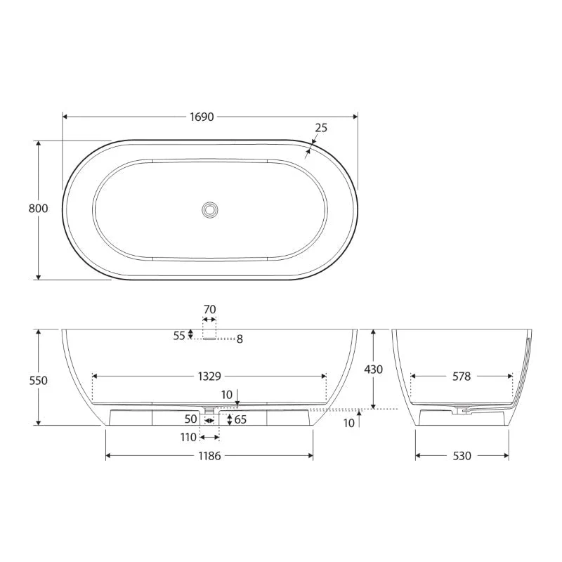 Fienza Luciana Solid Surface Bath - Black Matte - Image 6