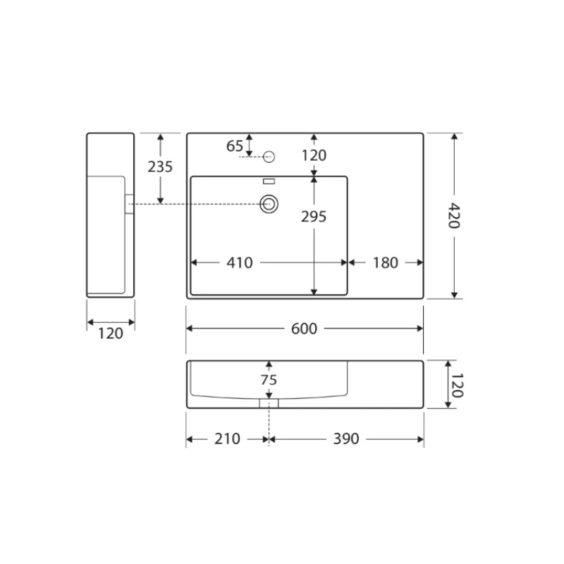 Fienza Petra Left-Hand Wall-Hung Basin - Image 3