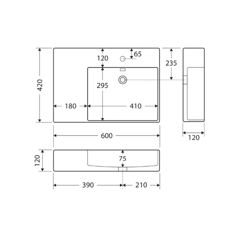 Fienza Petra Right-Hand Wall-Hung Basin - Image 3