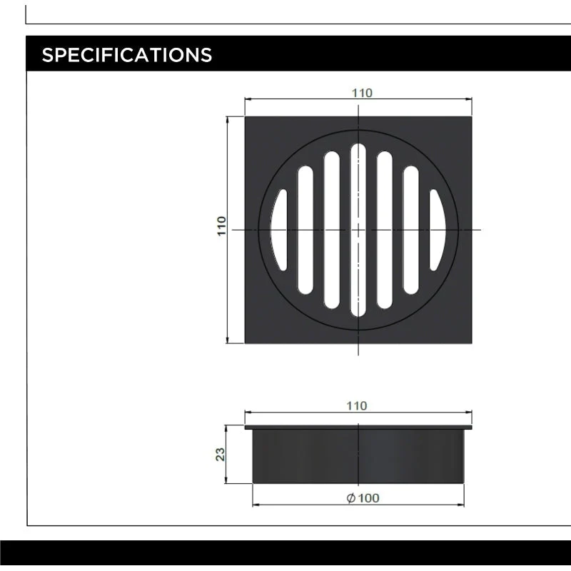 Meir Square Floor Grate Shower Drain 100mm outlet - Polished Chrome - Image 4