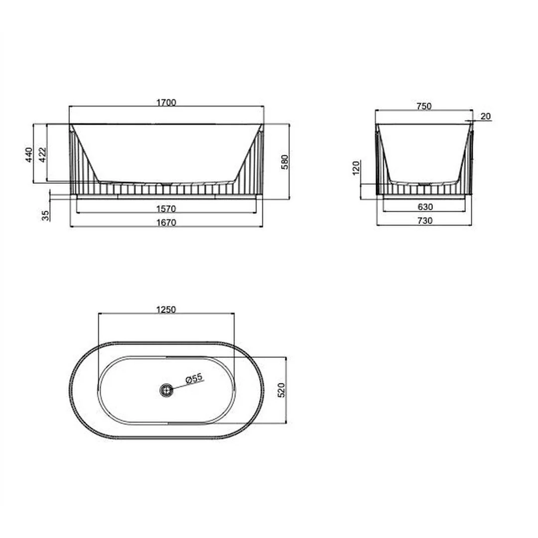 Linsol Georg 1700mm Freestanding Bath - Ginger - Image 2