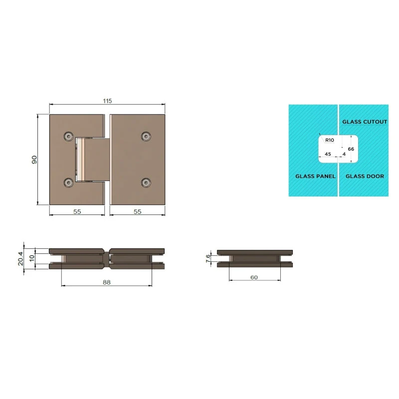 Meir Glass to Glass Shower Door Hinge - Shadow Gun Metal - Image 5